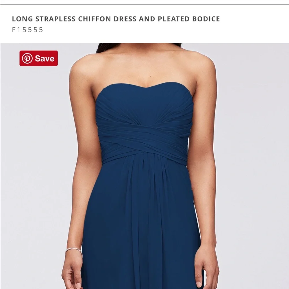 David's Bridal Navy Blue Strapless Georgette Bridesmaid Dress Size 8 - Picture 3 of 6